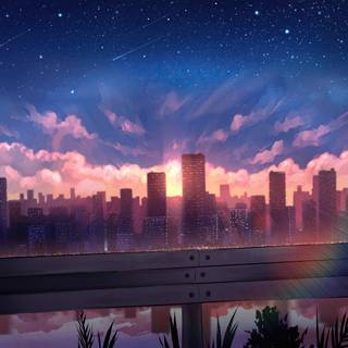 Anime city skyline wallpaper