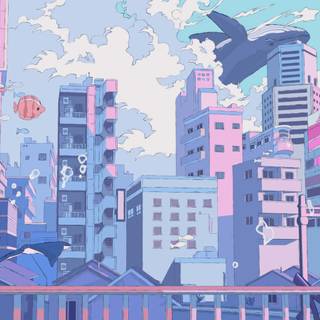 Anime city skyline wallpaper