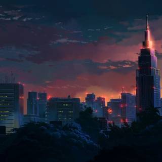 Anime city skyline wallpaper