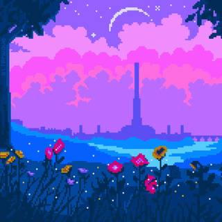 Pixel art pink wallpaper