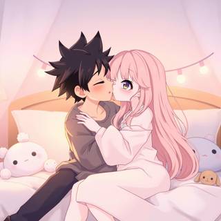 Kissing in bed wallpaper