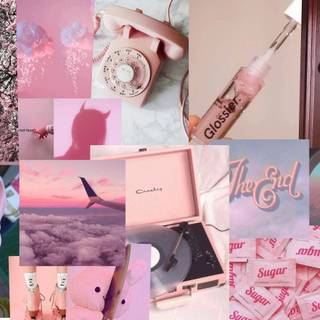 Aesthetic pink collage wallpaper