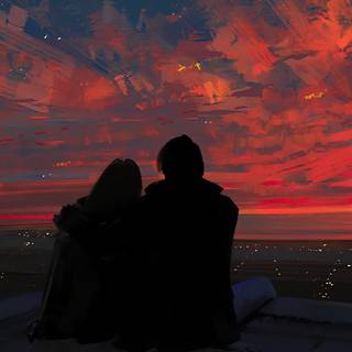 Sunset couple wallpaper