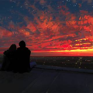 Sunset couple wallpaper