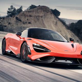 McLaren 765LT orange on road wallpaper