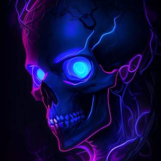 Neon blue skulls wallpaper