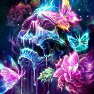 Neon blue skulls wallpaper