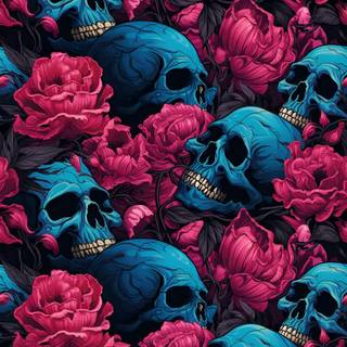 Neon blue skulls wallpaper