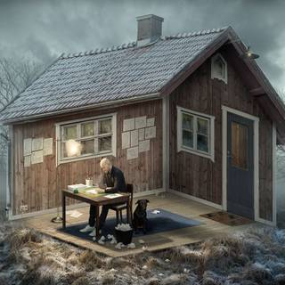 Wood house wallpaper