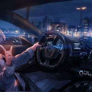 Anime girl and car wallpaper