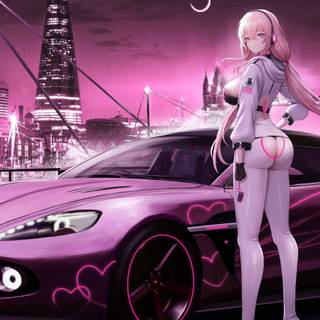 Anime girl and car wallpaper