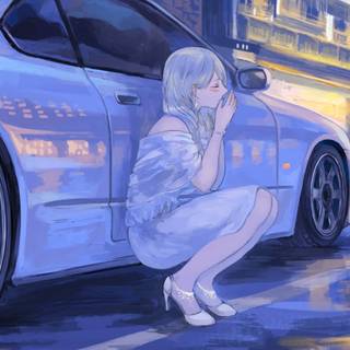 Anime girl and car wallpaper