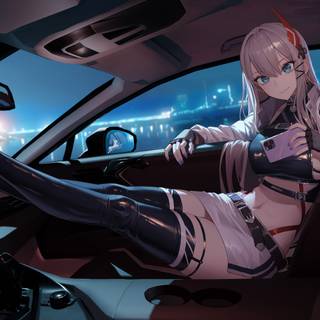Anime girl and car wallpaper