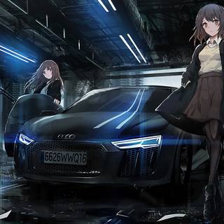 Anime girl and car wallpaper