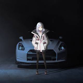 Anime girl and car wallpaper