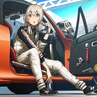 Anime girl and car wallpaper