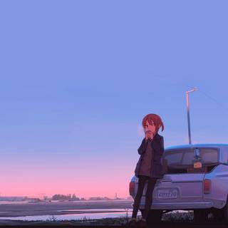 Anime girl and car wallpaper