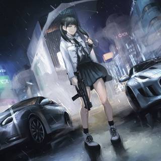 Anime girl and car wallpaper