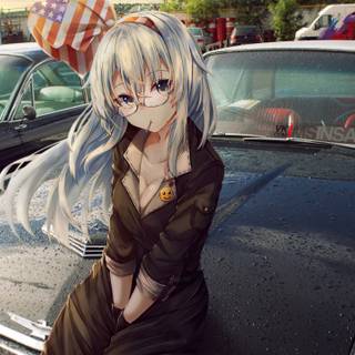 Anime girl and car wallpaper
