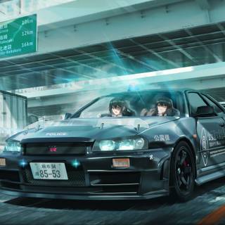 Anime girl and car wallpaper
