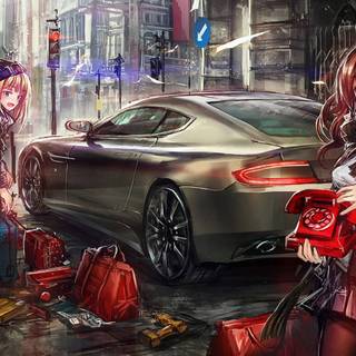 Anime girl and car wallpaper
