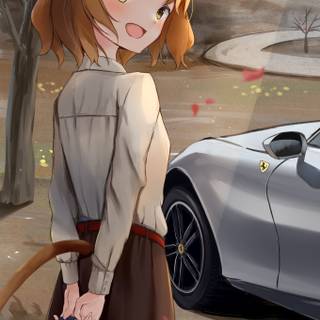 Anime girl and car wallpaper