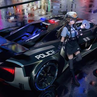 Anime girl and car wallpaper