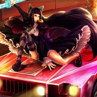 Anime girl and car wallpaper