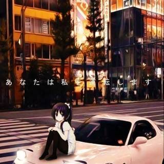 Anime girl and car wallpaper
