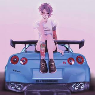 Anime girl and car wallpaper