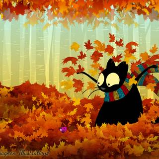 Cartoon autumn desktop wallpaper