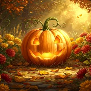 Halloween pumpkin flowers wallpaper