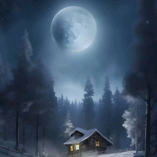 Moonlit winter village wallpaper