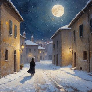 Moonlit winter village wallpaper