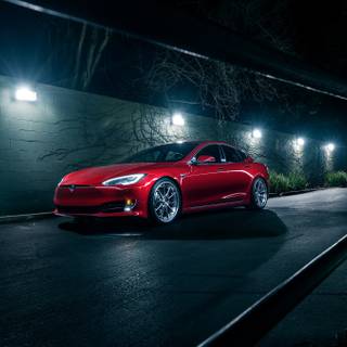 Red Tesla PC wallpaper
