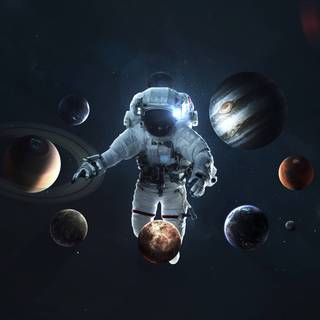 Astronaut near planet wallpaper