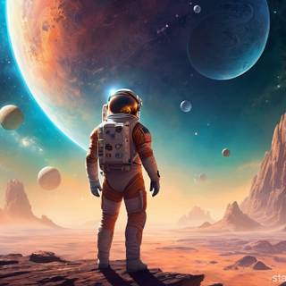 Astronaut near planet wallpaper