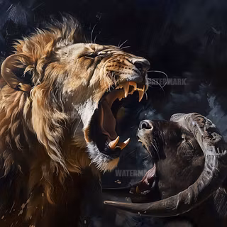 Buffalo and a lion fighting wallpaper