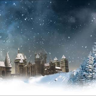 Cute winter Hogwarts castle wallpaper