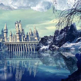 Cute winter Hogwarts castle wallpaper
