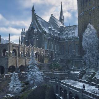 Cute winter Hogwarts castle wallpaper