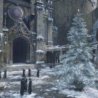 Cute winter Hogwarts castle wallpaper