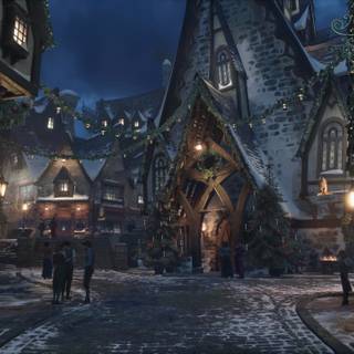 Cute winter Hogwarts castle wallpaper