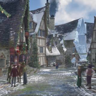 Cute winter Hogwarts castle wallpaper