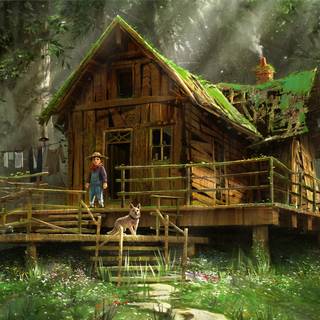 Forest hut wallpaper