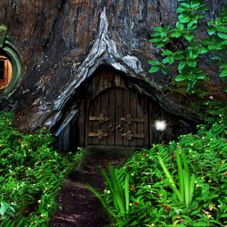 Forest hut wallpaper