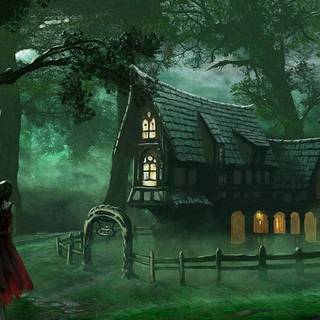 Forest hut wallpaper