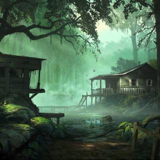 Forest hut wallpaper