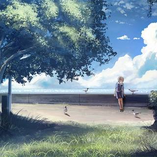 Computer summer anime wallpaper