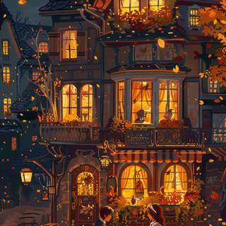 Anime house autumn wallpaper